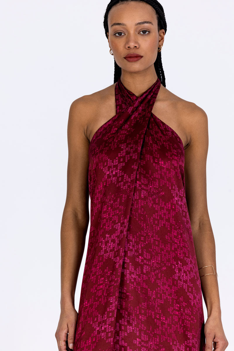 Silk Crossover Halterneck Dress