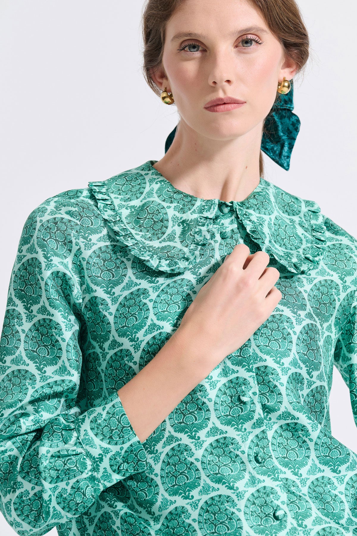 Silk Frilled Collar Shirt