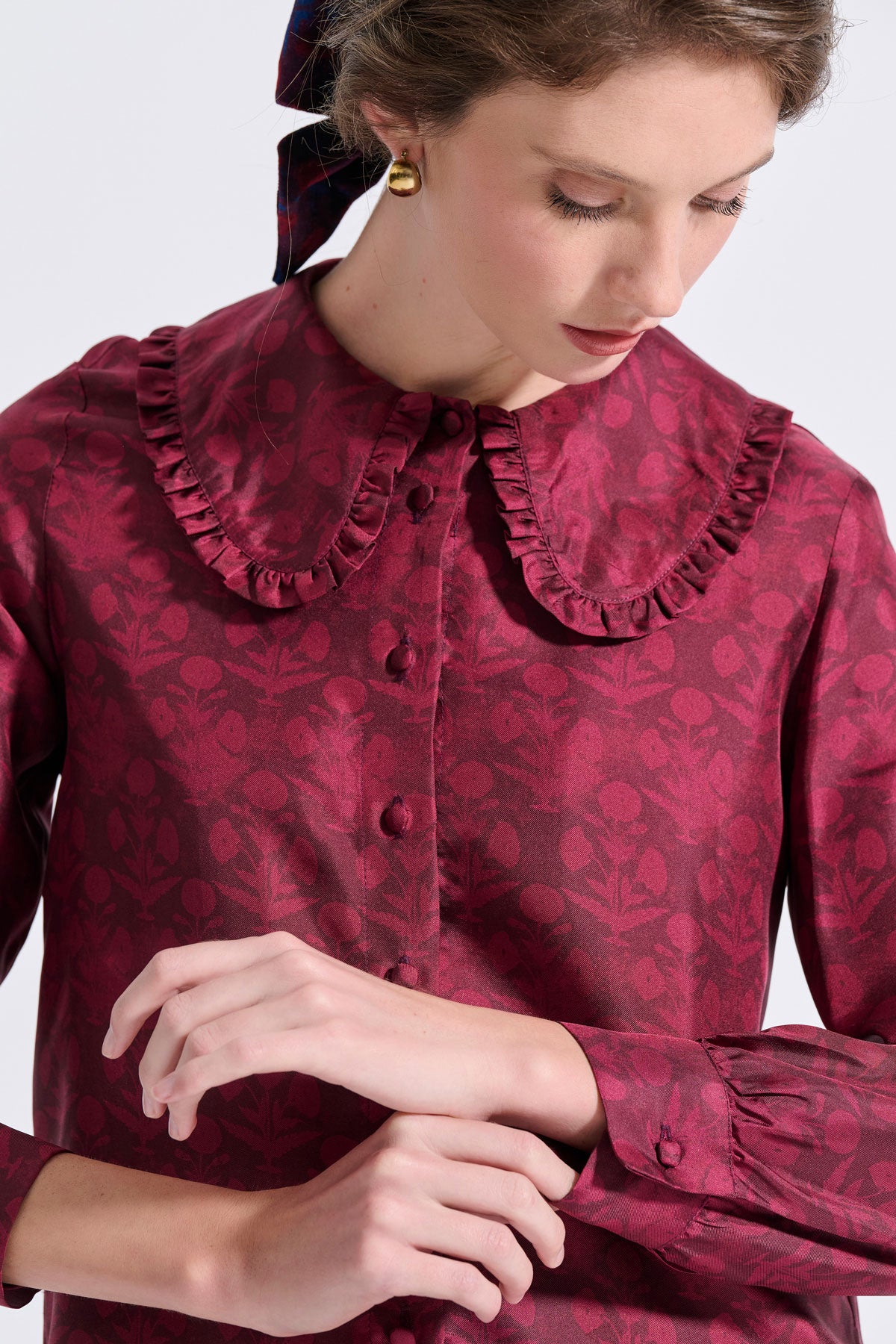 Silk Frilled Collar Shirt