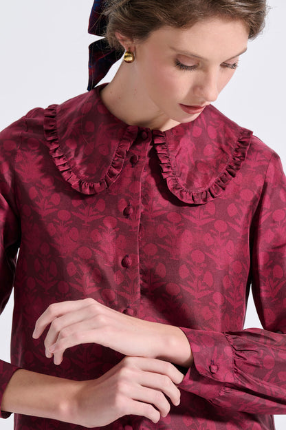 Silk Frilled Collar Shirt