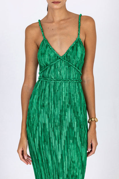 Twist Strap Plissé Dress