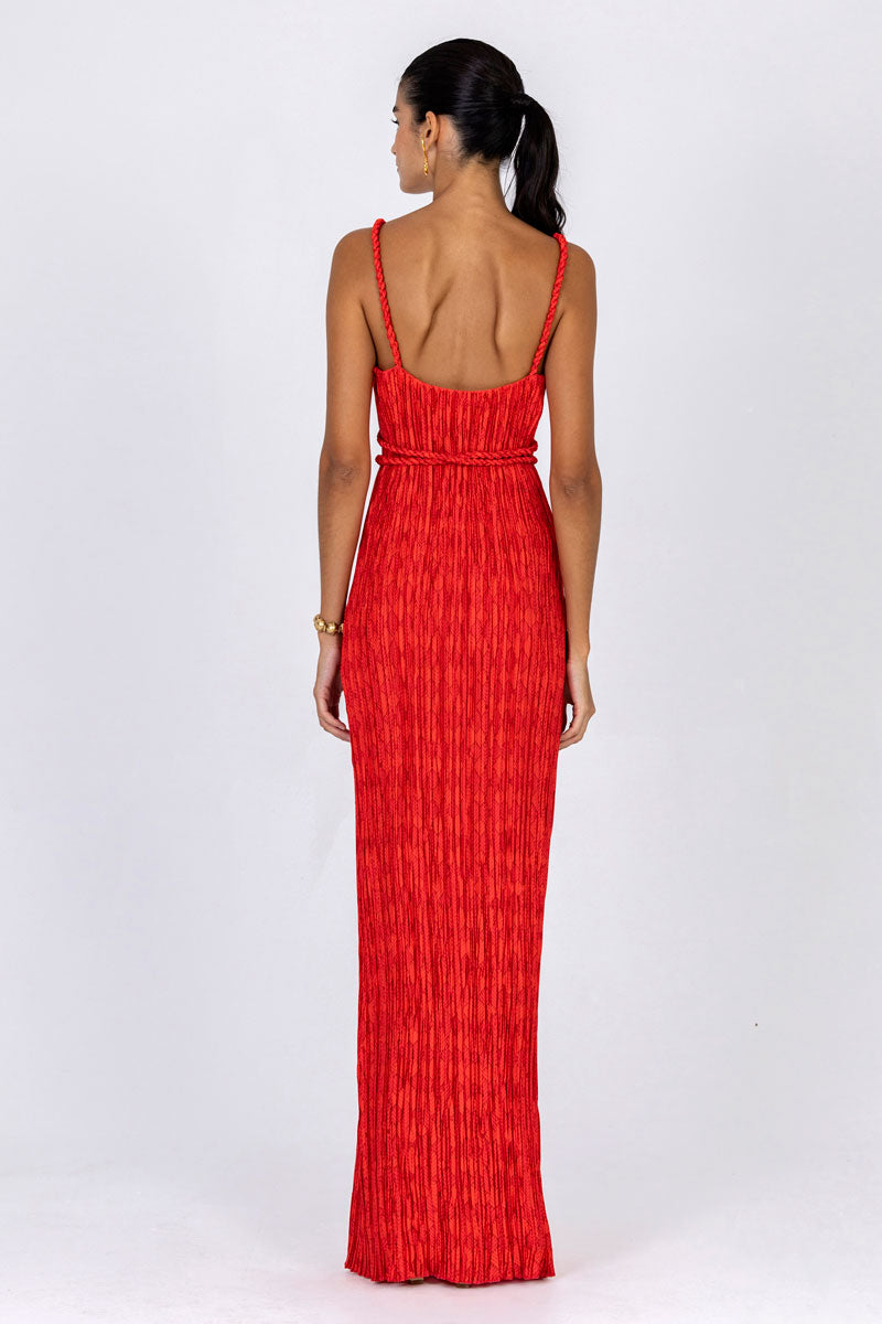 Twist Strap Plissé Dress