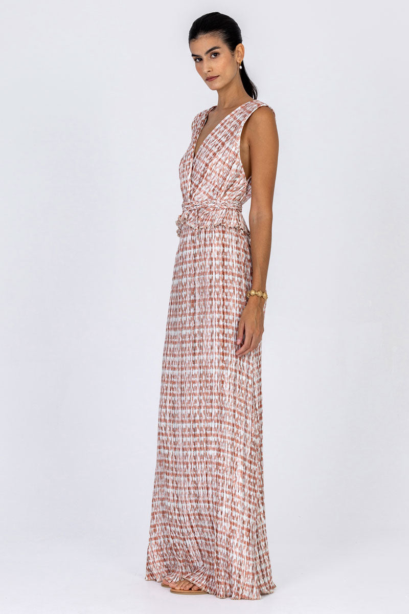 Ruffle Waist Plissé Dress