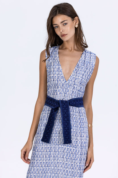 Deep-V Plissé Dress