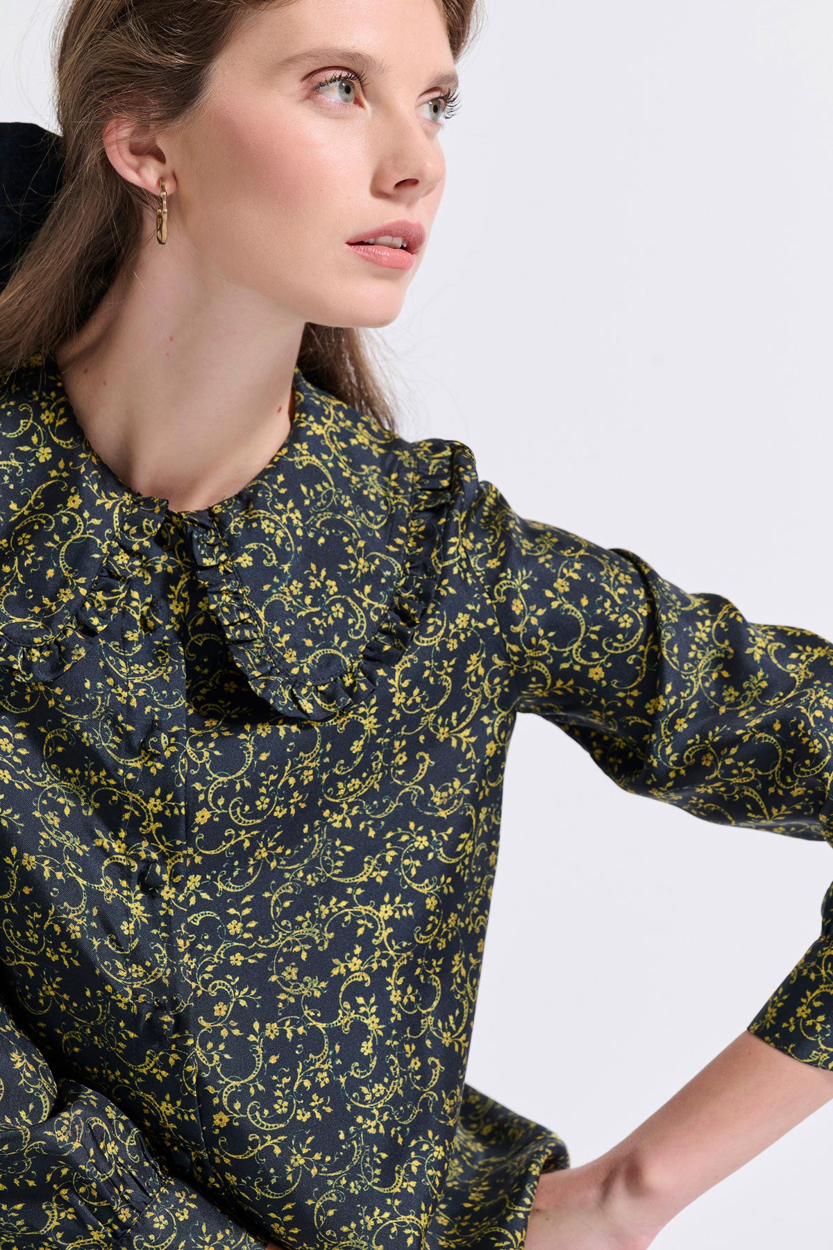 Silk Frilled Collar Shirt