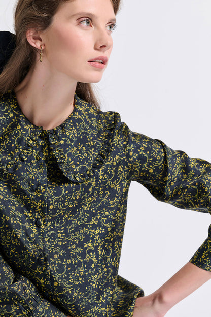 Silk Frilled Collar Shirt