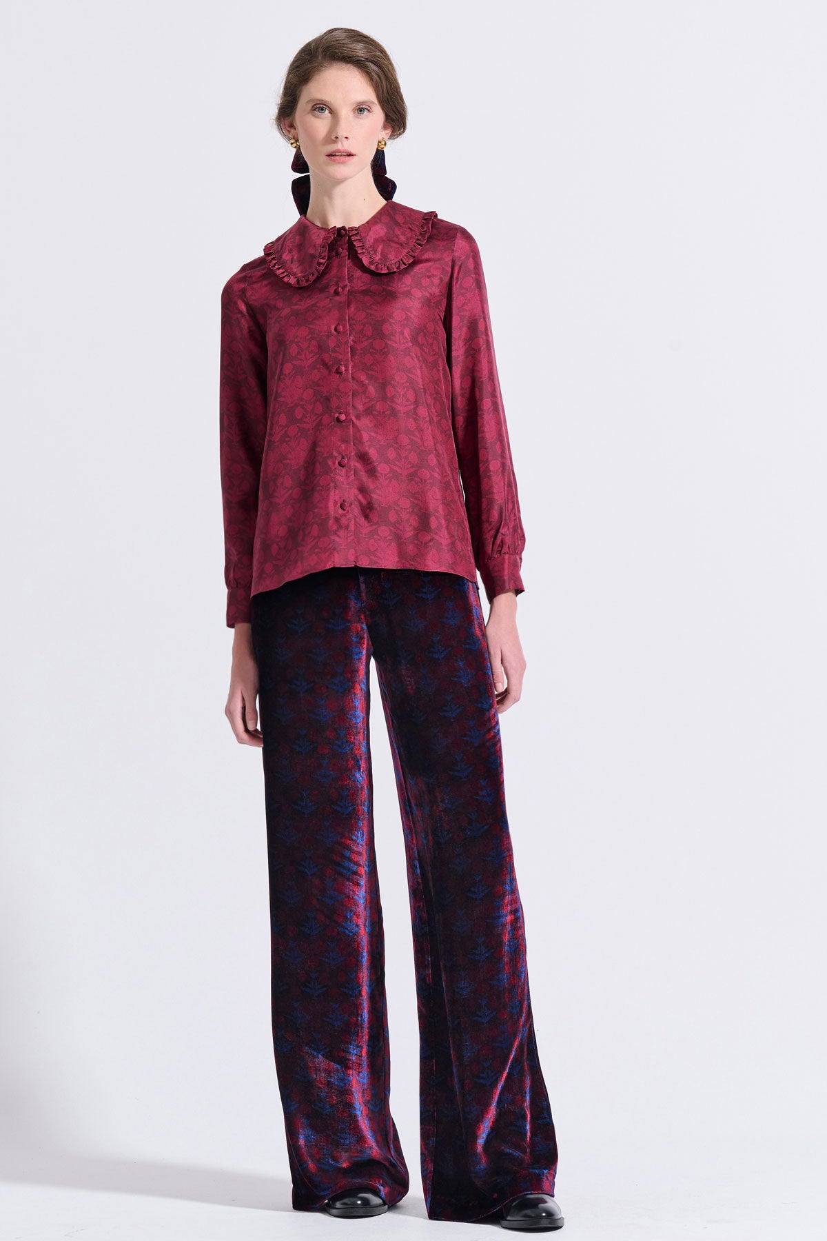 Silk Frilled Collar Shirt