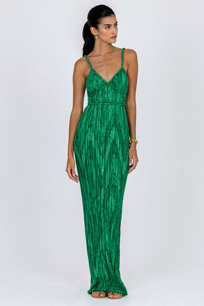 Twist Strap Plissé Dress