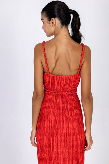 Twist Strap Plissé Dress