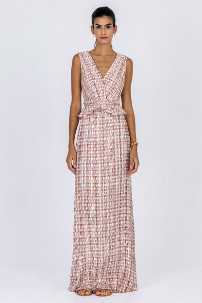 Ruffle Waist Plissé Dress