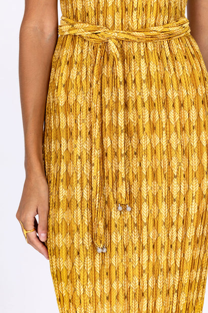 Plissé Belted Tube Dress