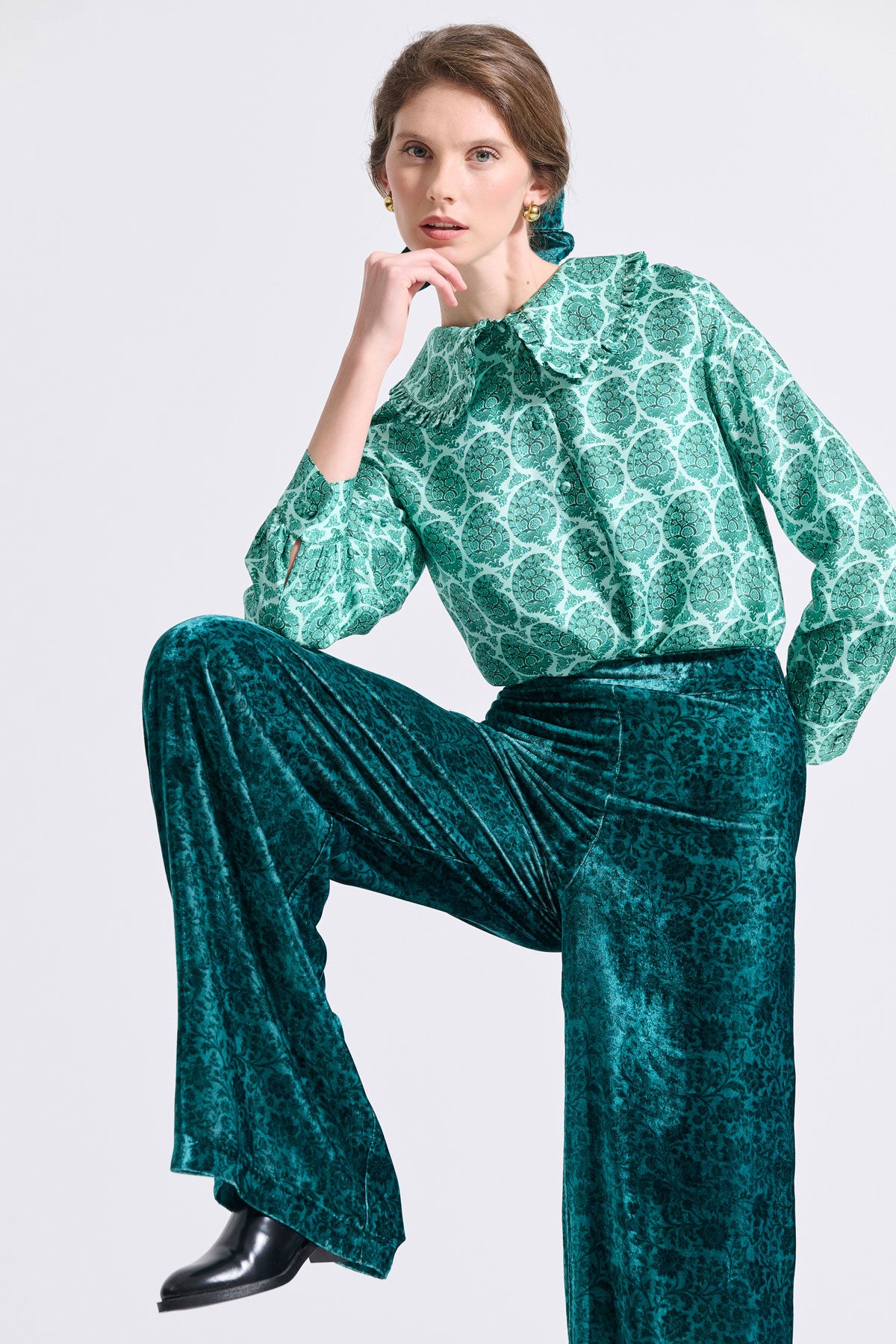 Silk Frilled Collar Shirt