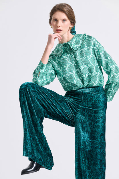 Silk Frilled Collar Shirt