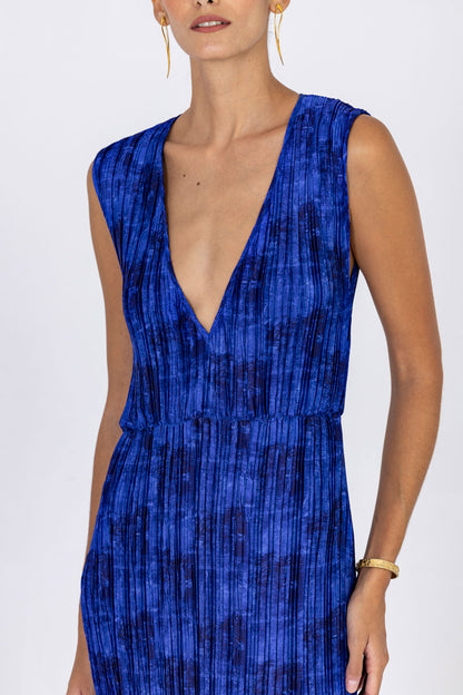 Deep-V Plissé Dress