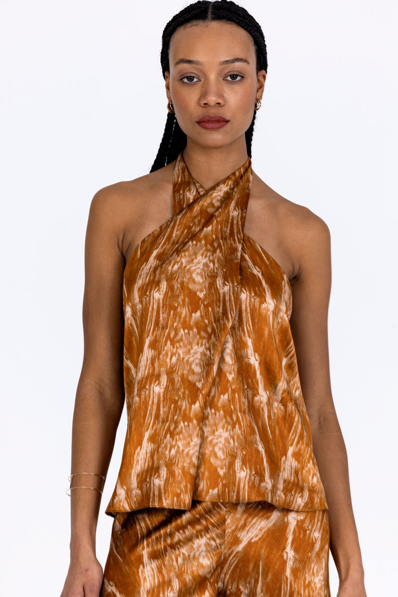 Silk Crossover Halterneck Top