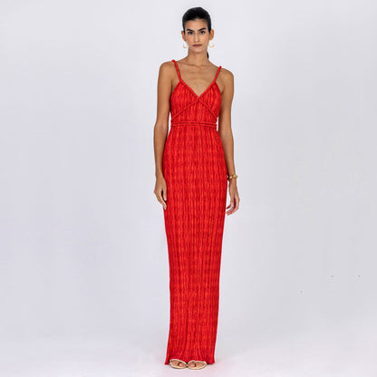 Twist Strap Plissé Dress