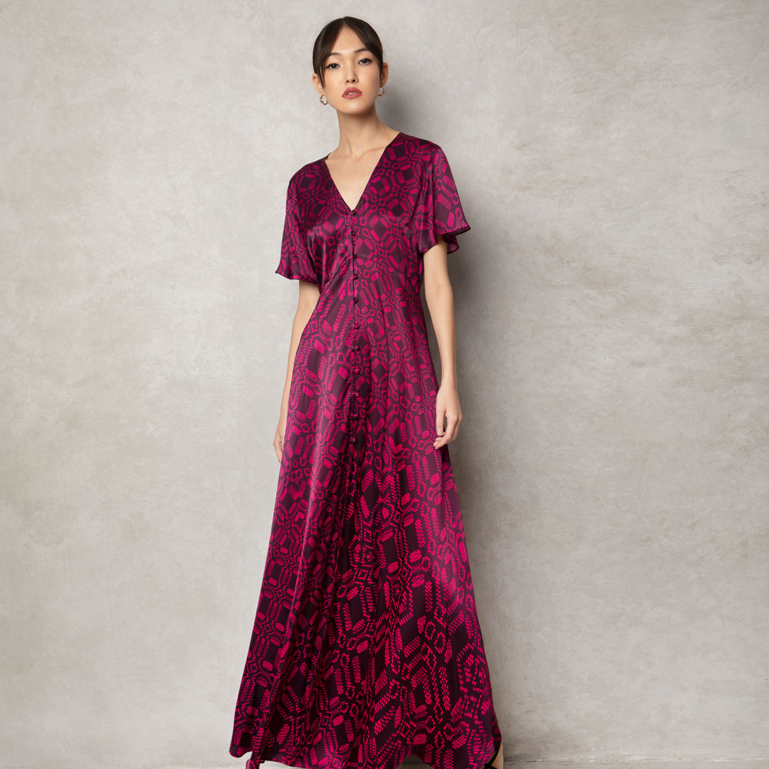 Short-Sleeved Maxi Silk Dress