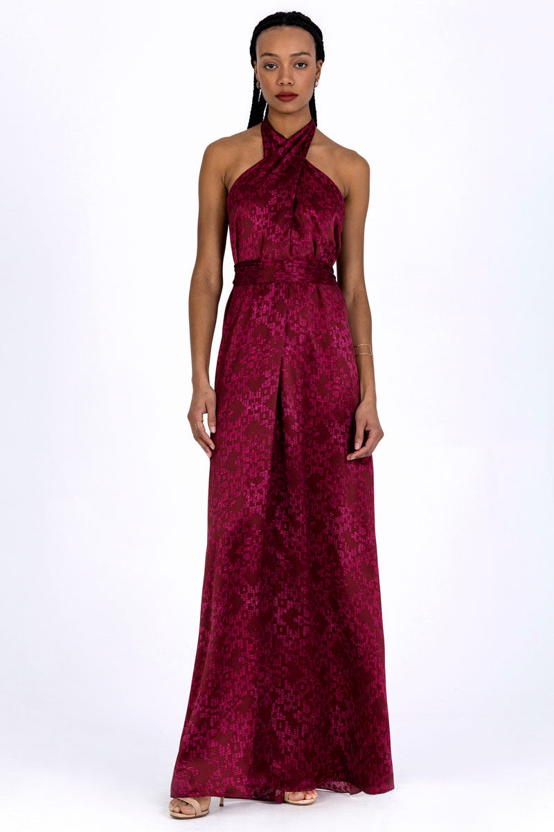 Silk Crossover Halterneck Dress