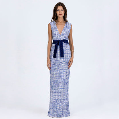 Deep-V Plissé Dress