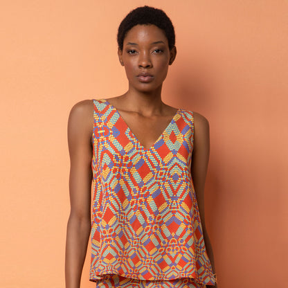 V-Neck Sleeveless Silk Top