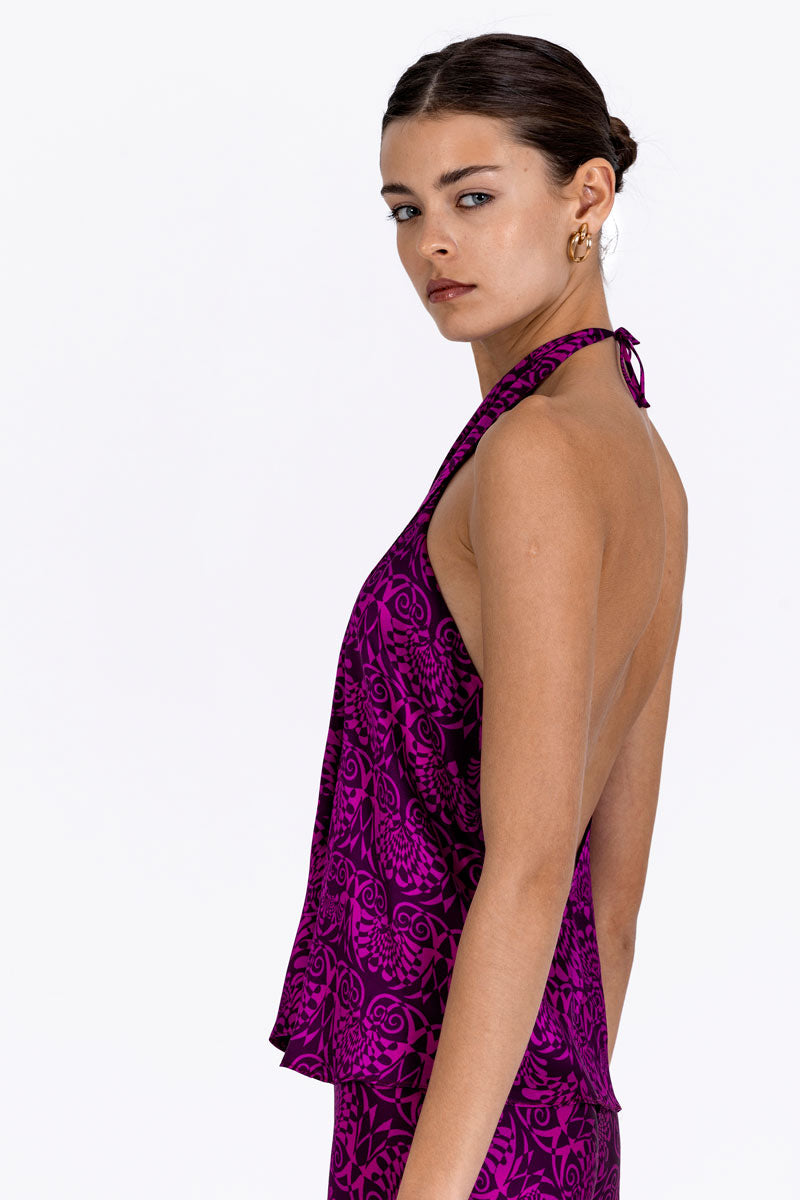 Silk Crossover Halterneck Top