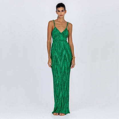 Twist Strap Plissé Dress