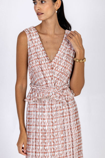 Ruffle Waist Plissé Dress