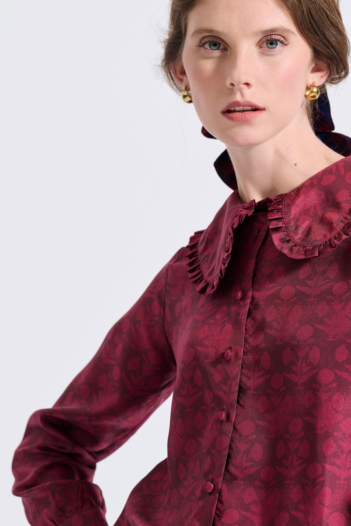 Silk Frilled Collar Shirt