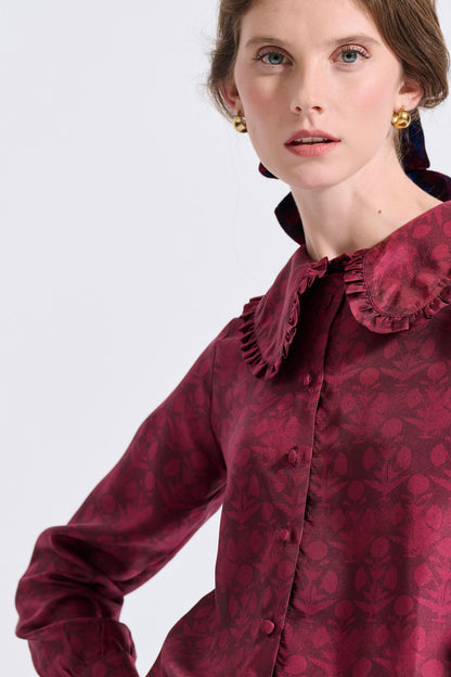 Silk Frilled Collar Shirt