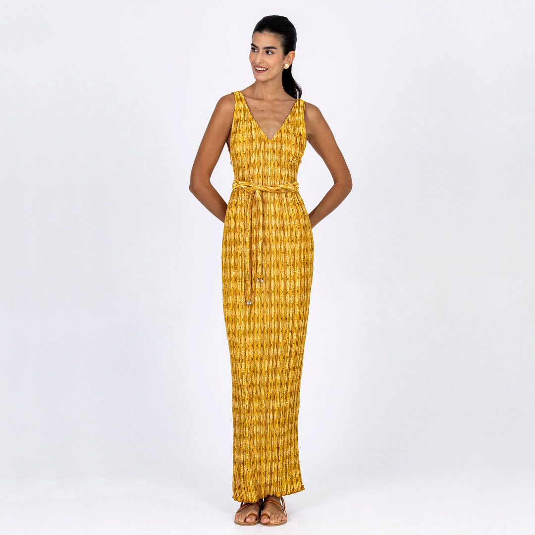 Plissé Belted Tube Dress