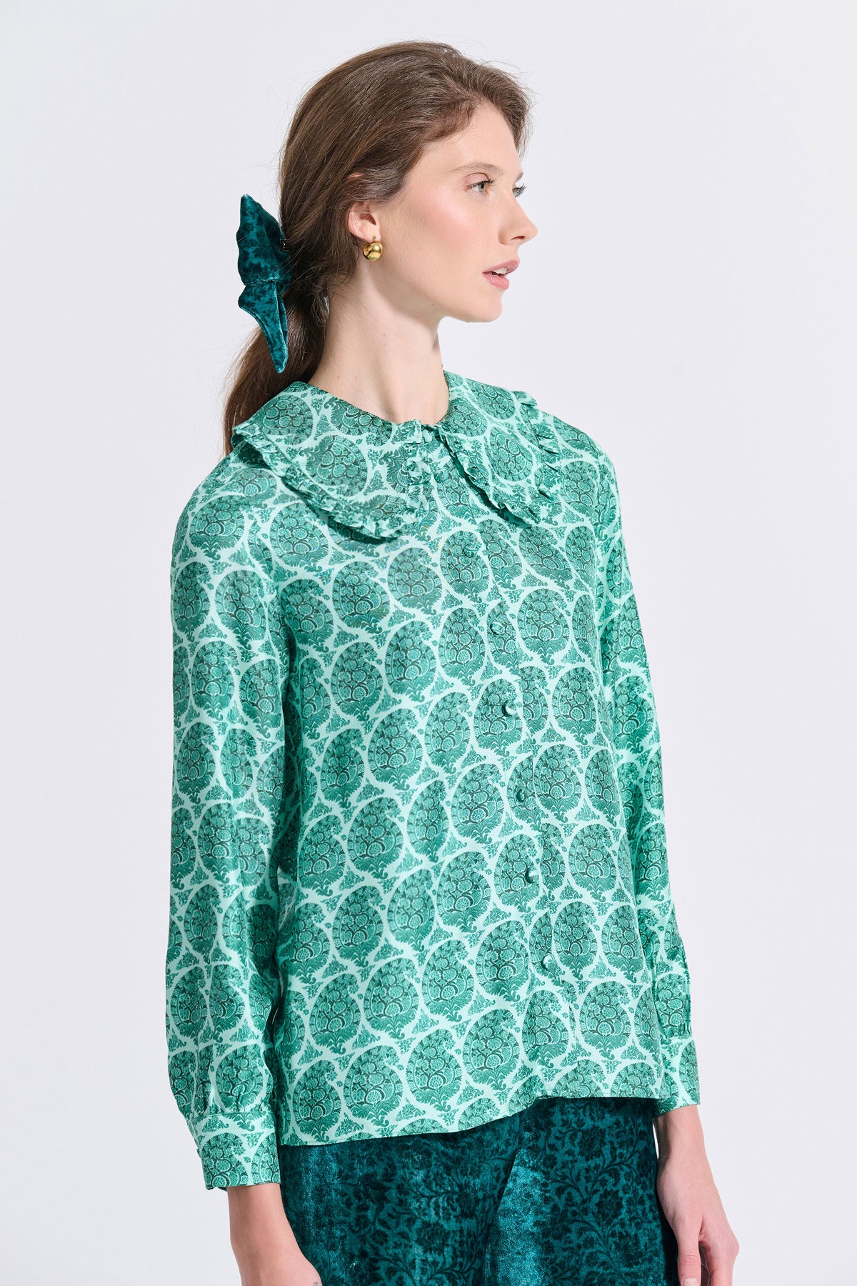 Silk Frilled Collar Shirt