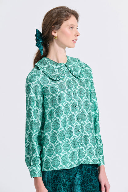 Silk Frilled Collar Shirt