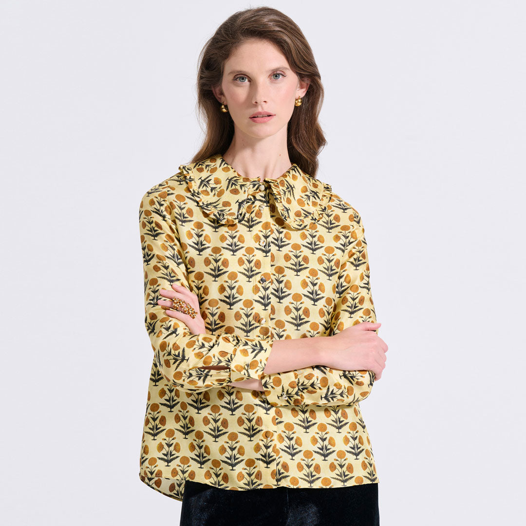 Silk Frilled Collar Shirt