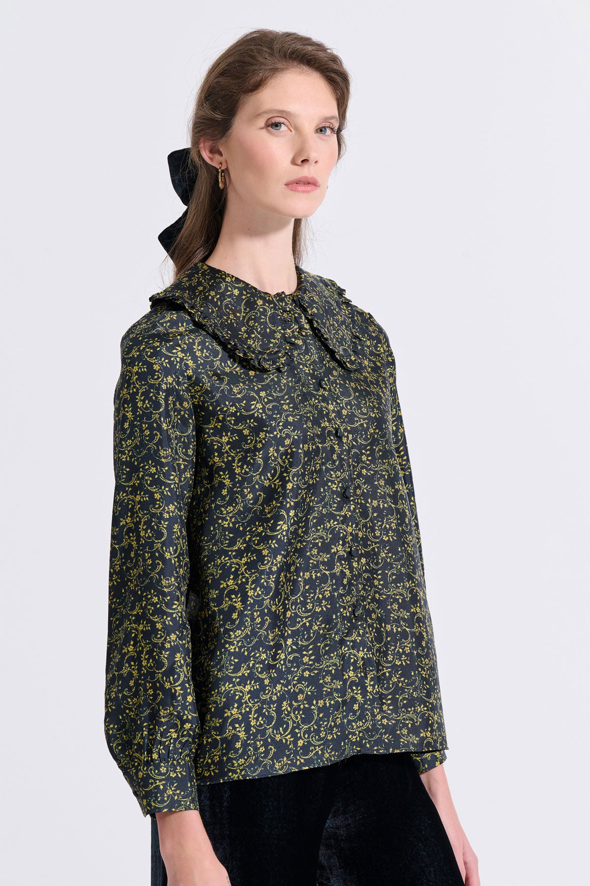 Silk Frilled Collar Shirt