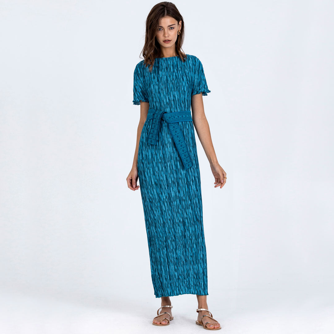 Sleeved Plissé Dress