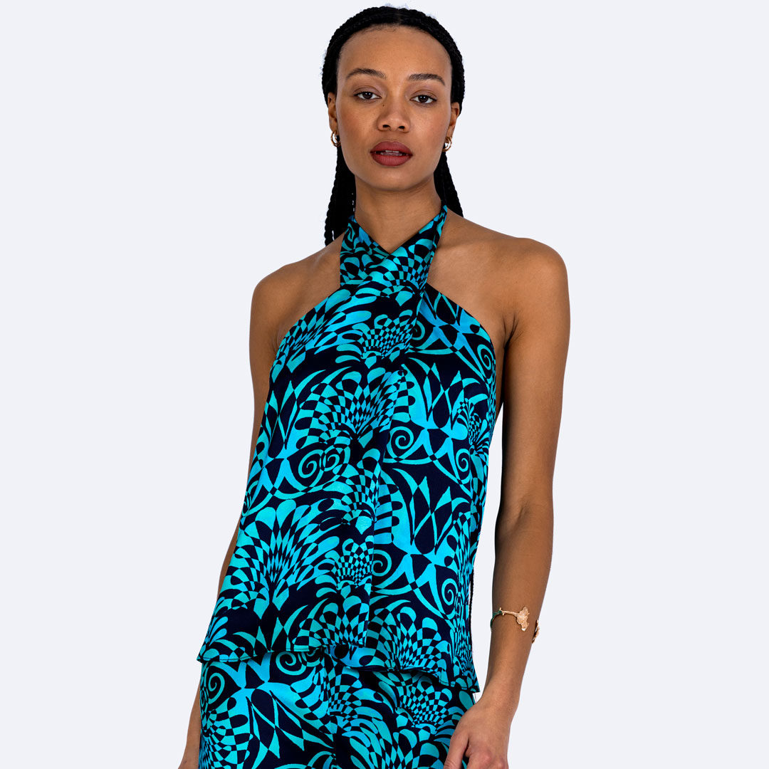 Silk Crossover Halterneck Top