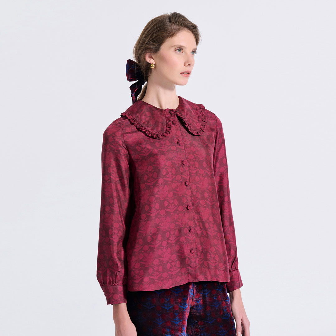 Silk Frilled Collar Shirt