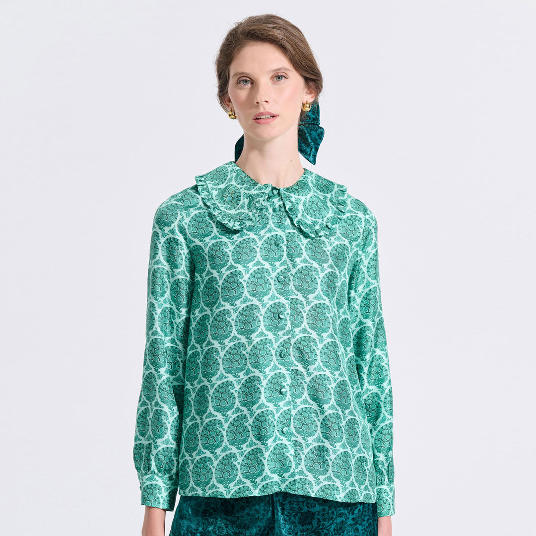 Silk Frilled Collar Shirt