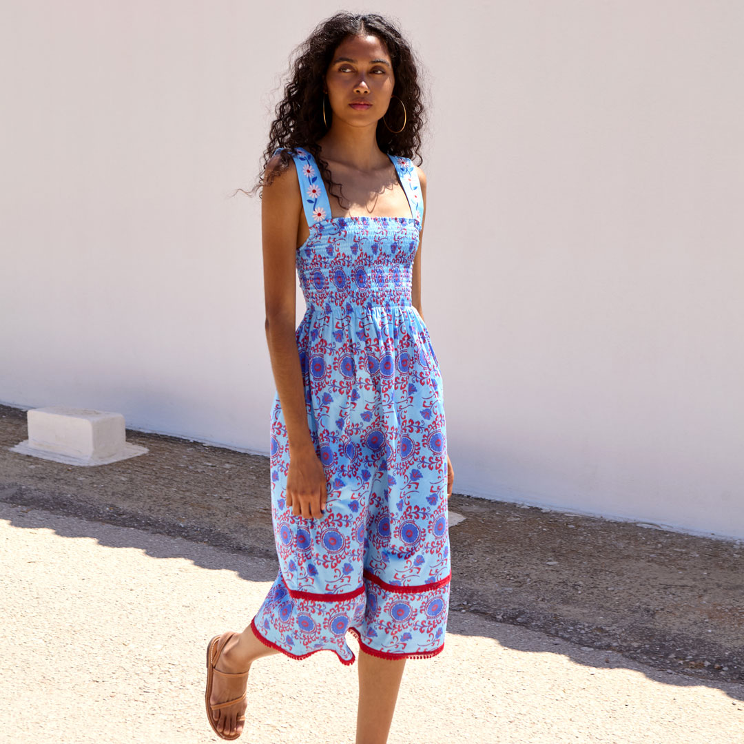 Smocked Dress with Embroidery