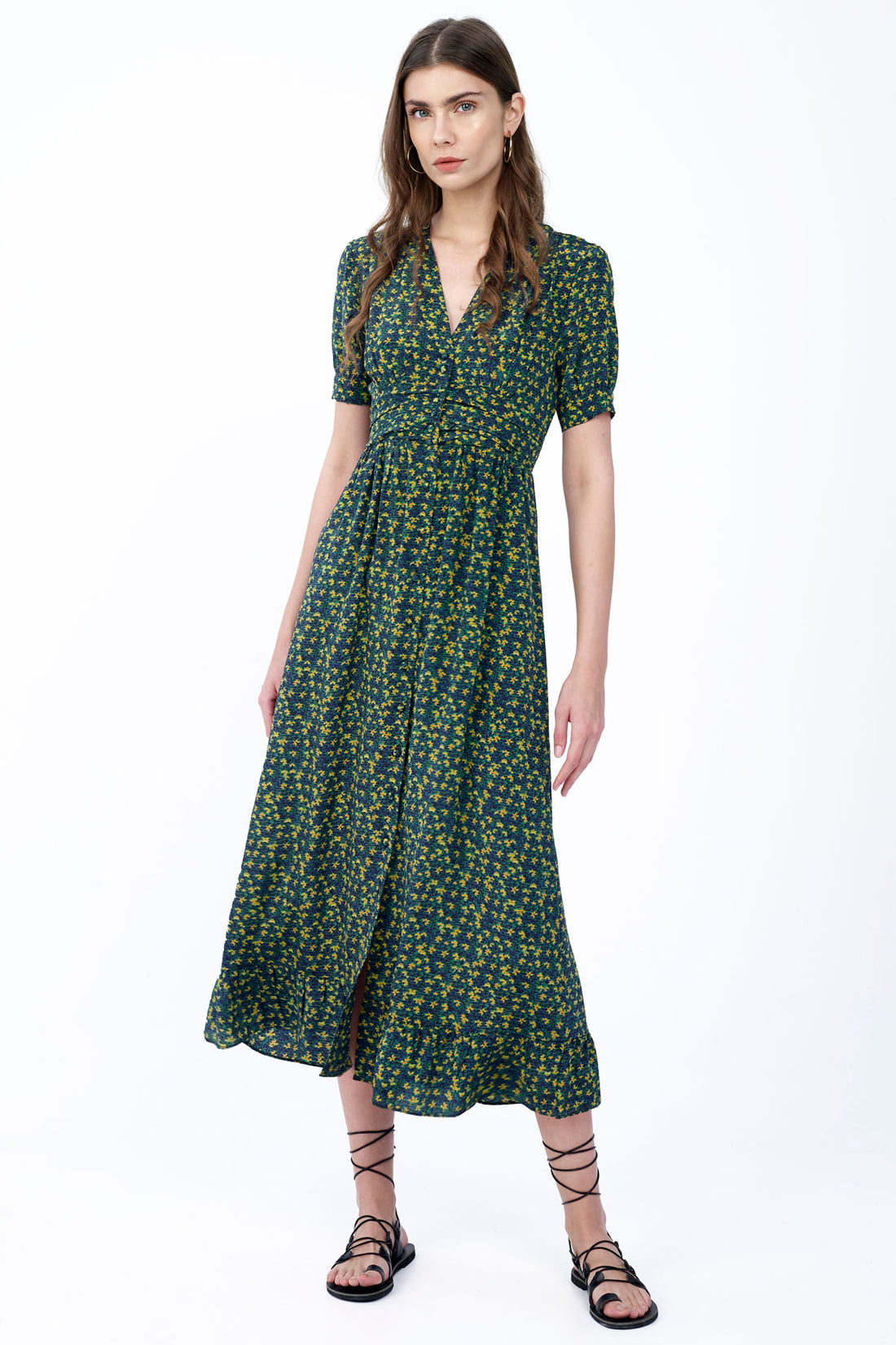 Silk V-Neck Midi Dress