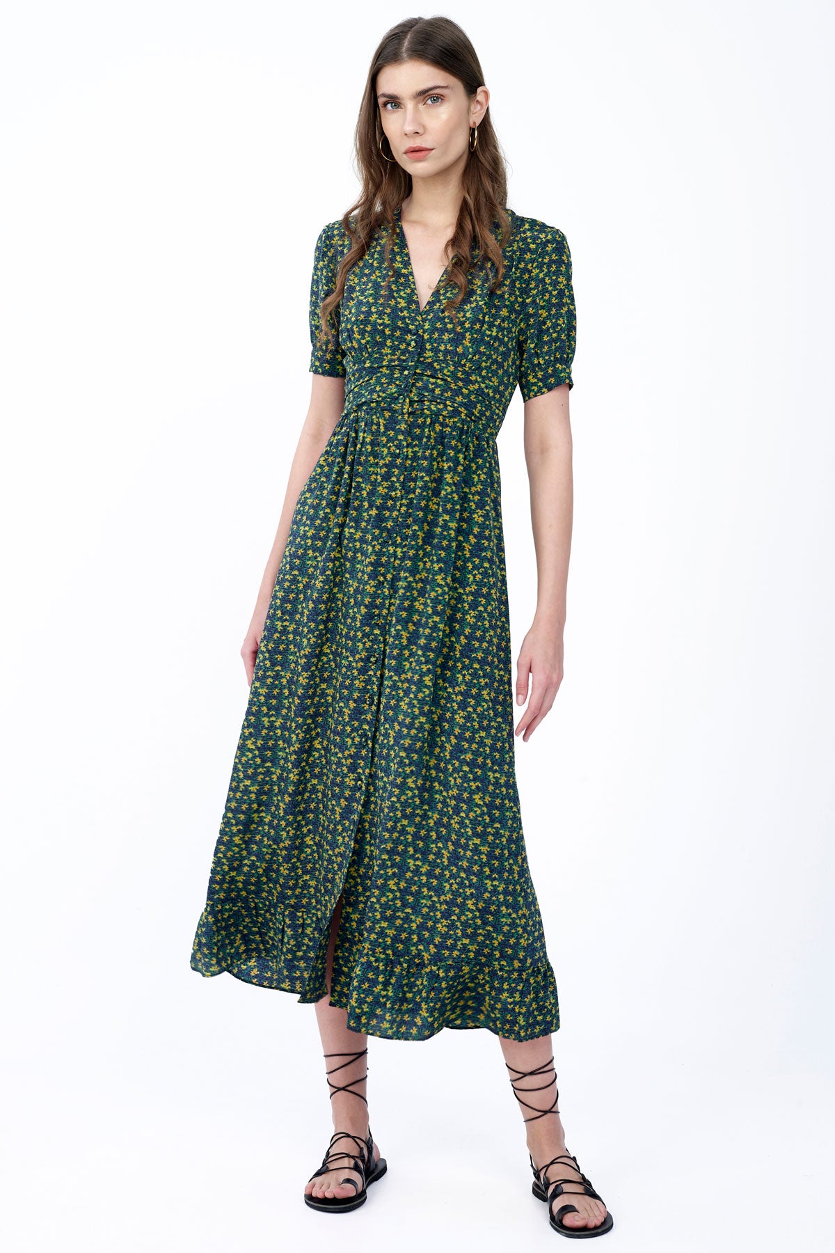 Silk V-Neck Midi Dress