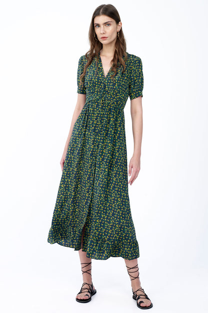 Silk V-Neck Midi Dress