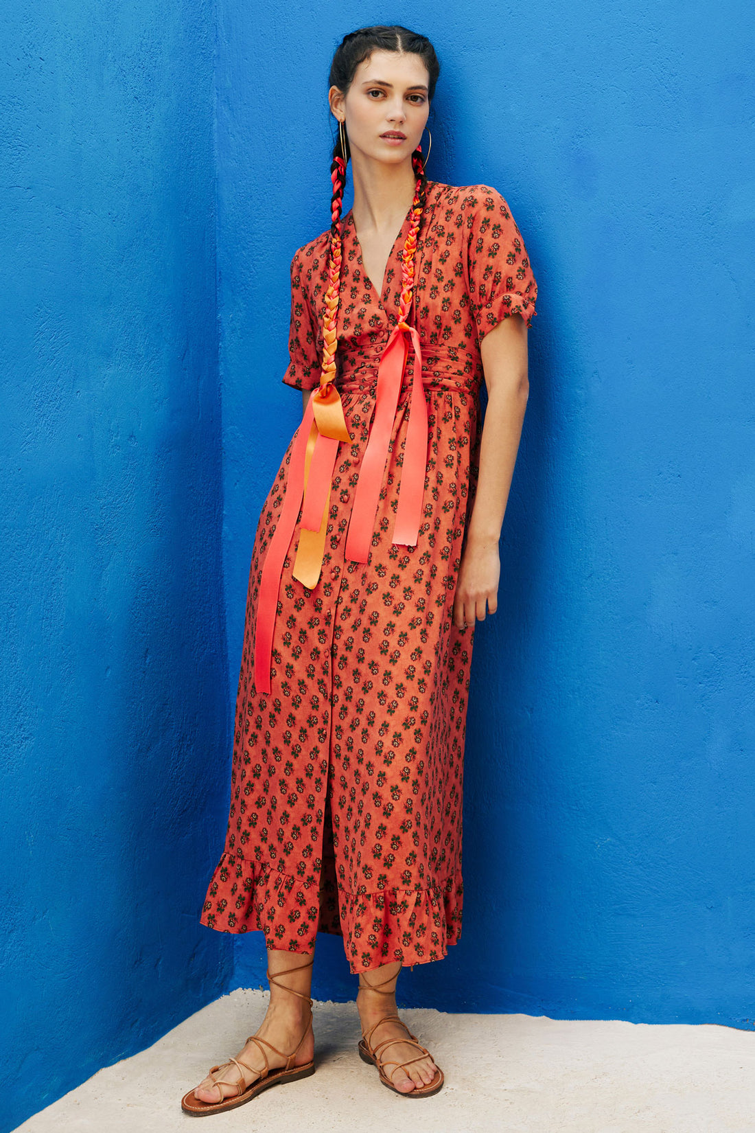 Silk V-Neck Midi Dress