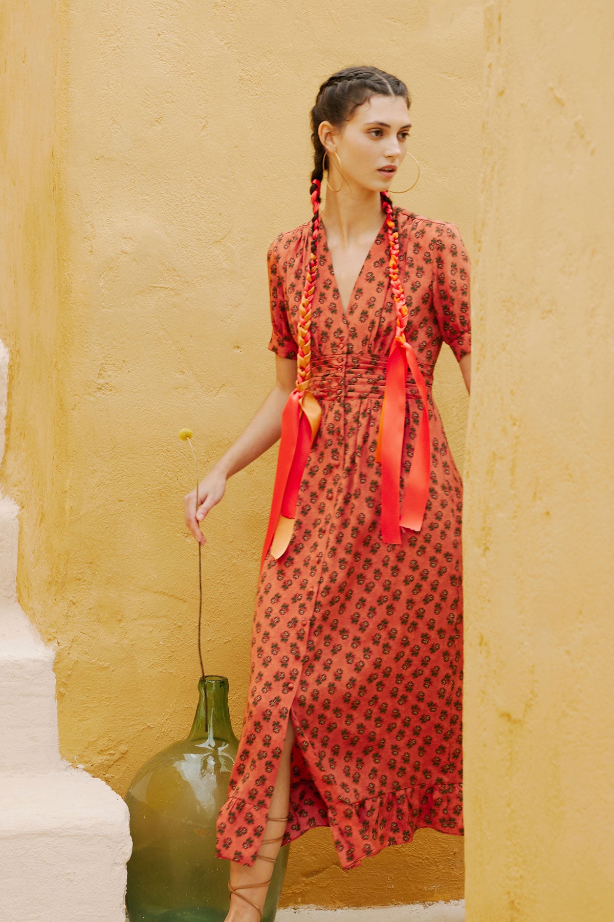 Silk V-Neck Midi Dress