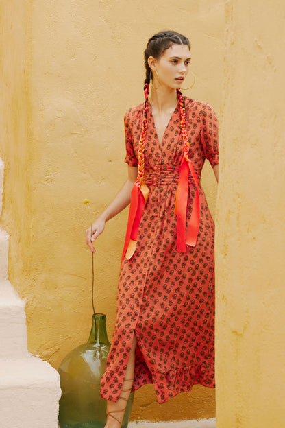 Silk V-Neck Midi Dress