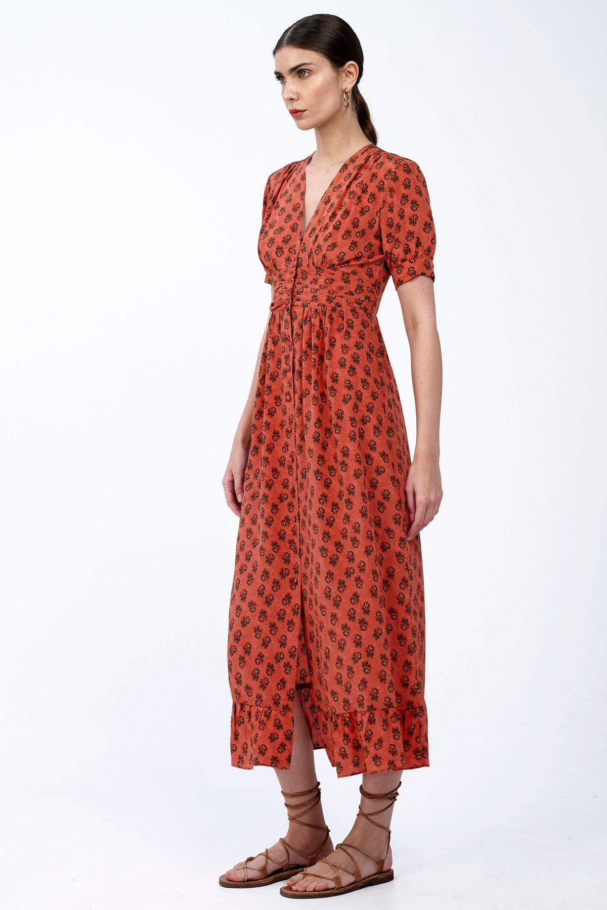 Silk V-Neck Midi Dress