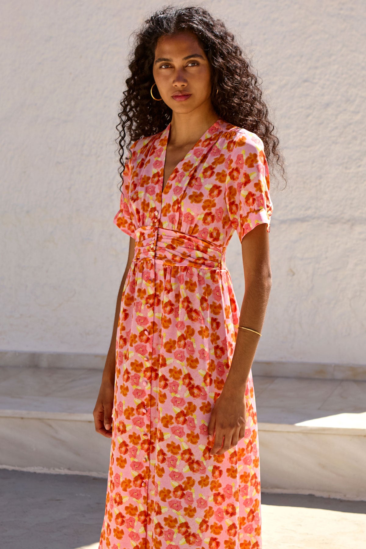 Silk V-Neck Midi Dress