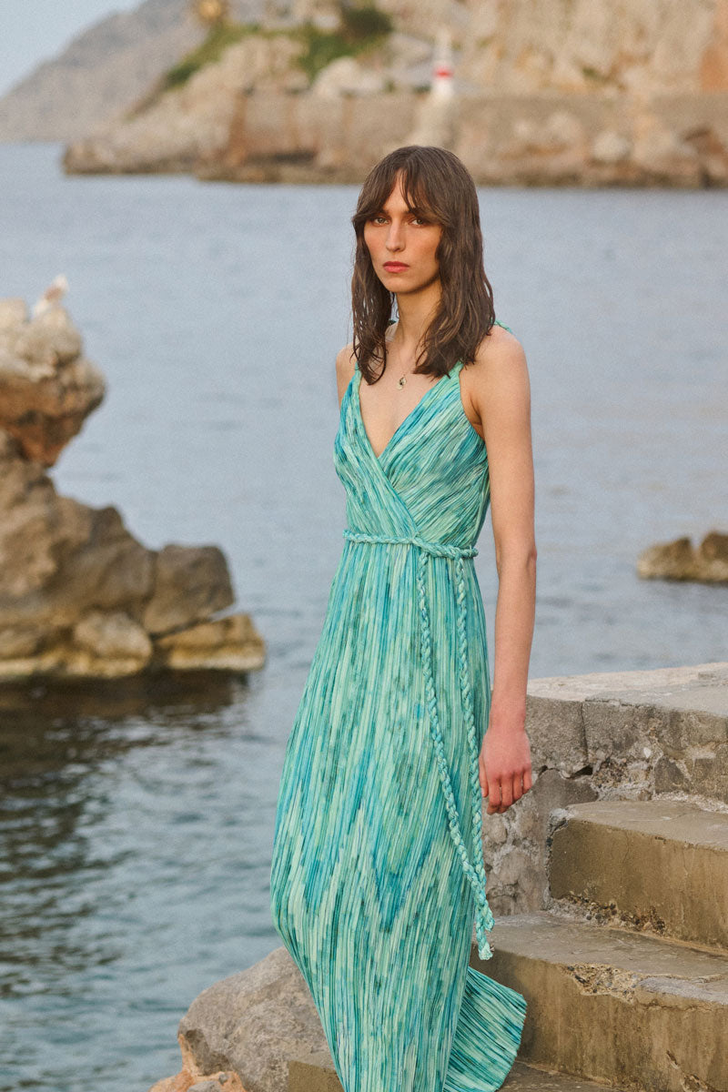 Plissé Wrap Style Dress