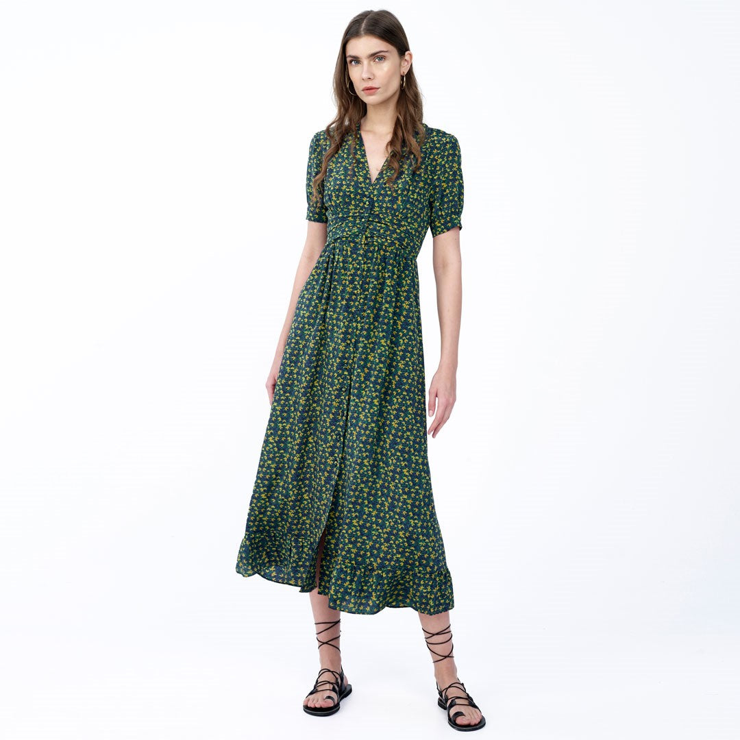 Silk V-Neck Midi Dress