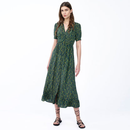 Silk V-Neck Midi Dress